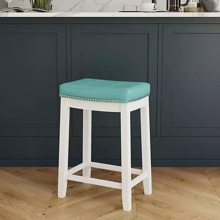 Kirklands Home Teal Faux Leather Claridge Counter Stool Blue Outlet