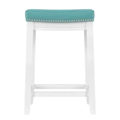 Kirklands Home Teal Faux Leather Claridge Counter Stool Blue Outlet