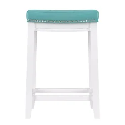 Kirklands Home Teal Faux Leather Claridge Counter Stool Blue Outlet