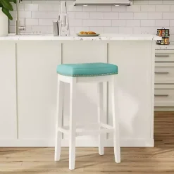Kirklands Home Teal Faux Leather Claridge Bar Stool Blue Online