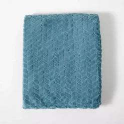 Blankets & Throws>Kirklands Home Teal Heavenly Herringbone Plush Throw Blue