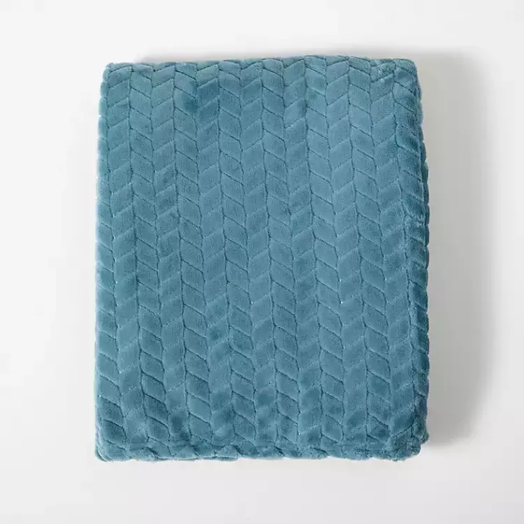 Blankets & Throws>Kirklands Home Teal Heavenly Herringbone Plush Throw Blue