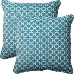 Kirklands Home Teal Hickory Geo Outdoor Throw Pillows, Set of 2 Blue New