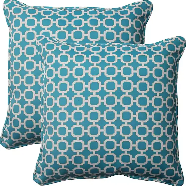 Kirklands Home Teal Hickory Geo Outdoor Throw Pillows, Set of 2 Blue New