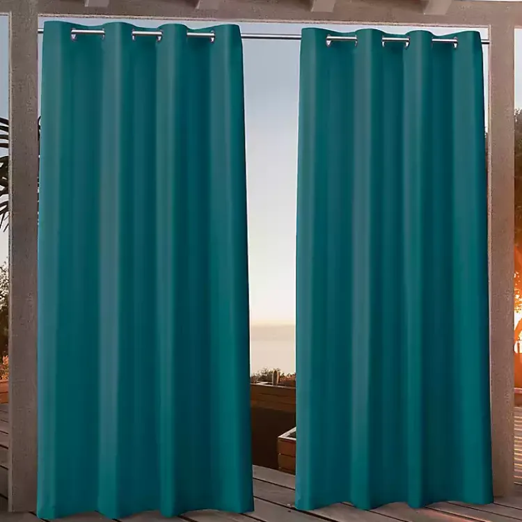 Kirklands Home Teal Nicole Outdoor Curtain Panel Set, 108 in. Blue Discount