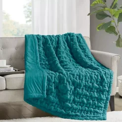 Blankets & Throws>Kirklands Home Teal Ruched Faux Fur Throw Blue