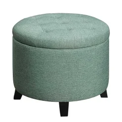 Kirklands Home Teal Upholstered Eliza Round Storage Ottoman Blue Best