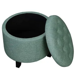 Kirklands Home Teal Upholstered Eliza Round Storage Ottoman Blue Best