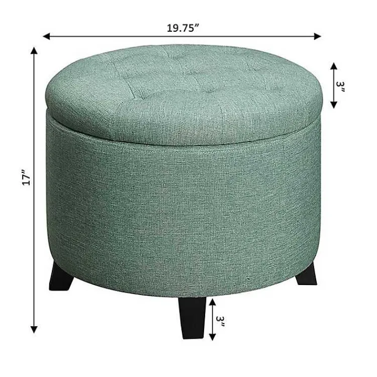 Kirklands Home Teal Upholstered Eliza Round Storage Ottoman Blue Best