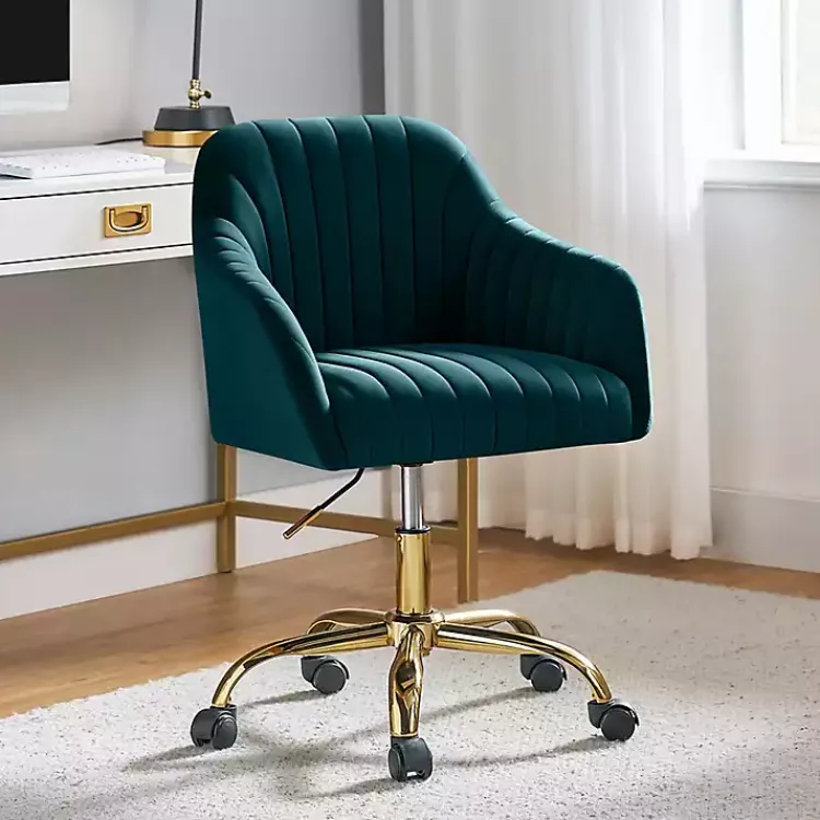 Kirklands Home Teal Velvet Swivel Jacyln Office Chair Blue Clearance