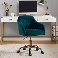 Kirklands Home Teal Velvet Swivel Jacyln Office Chair Blue Clearance