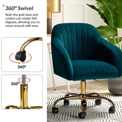 Kirklands Home Teal Velvet Swivel Jacyln Office Chair Blue Clearance
