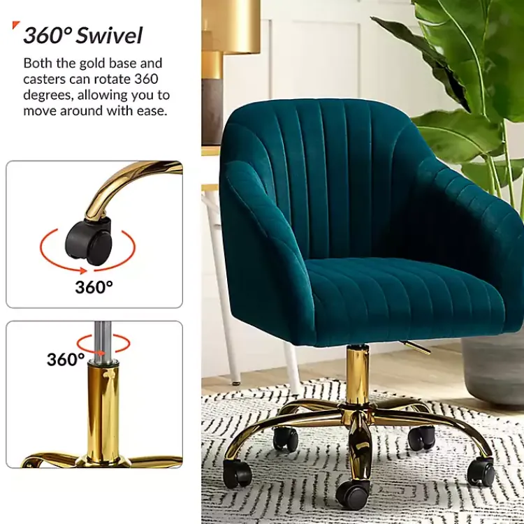 Kirklands Home Teal Velvet Swivel Jacyln Office Chair Blue Clearance