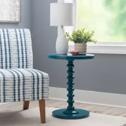 Kirklands Home Teal Wood Spindle Side Table Blue New
