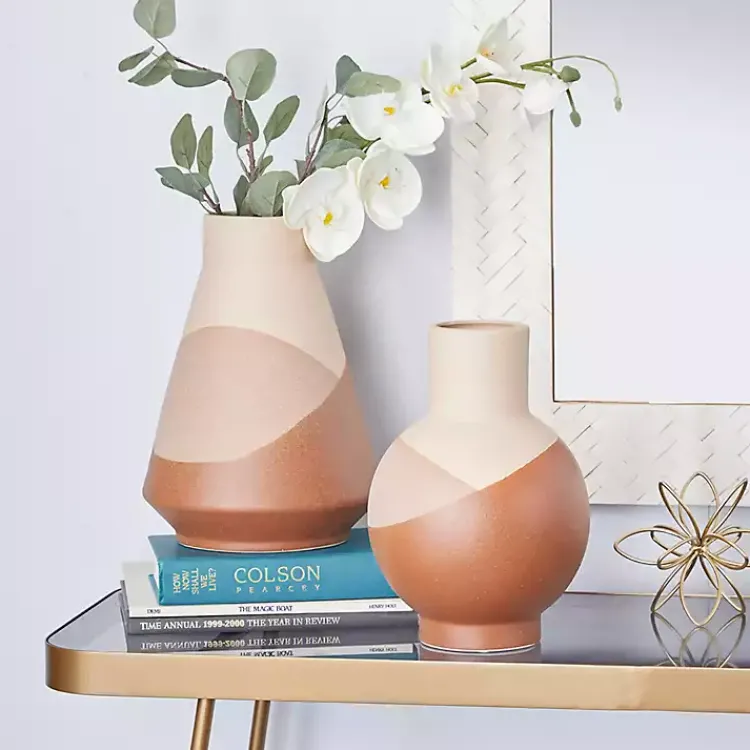 Vases>Kirklands Home Terracotta Modern Ceramic Vases, Set of 2