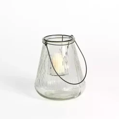 Lanterns>Kirklands Home Textured Glass Lantern with Metal Insert, 8 in.