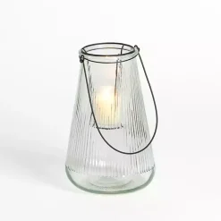 Lanterns>Kirklands Home Textured Glass Lantern with Metal Insert, 10 in.