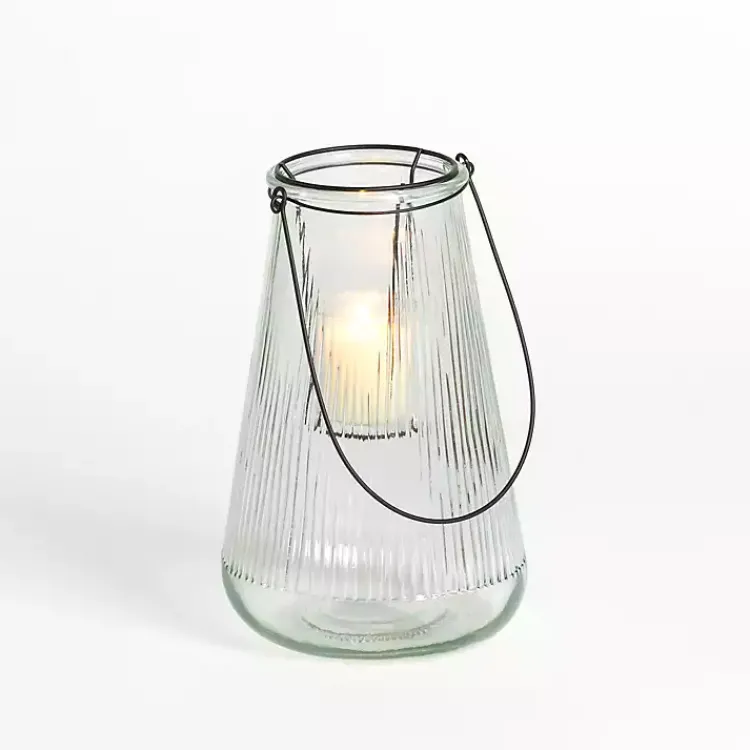 Lanterns>Kirklands Home Textured Glass Lantern with Metal Insert, 10 in.