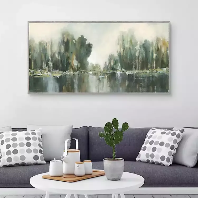 Kirklands Home Textured Treeline Framed Canvas Art Print Green Clearance