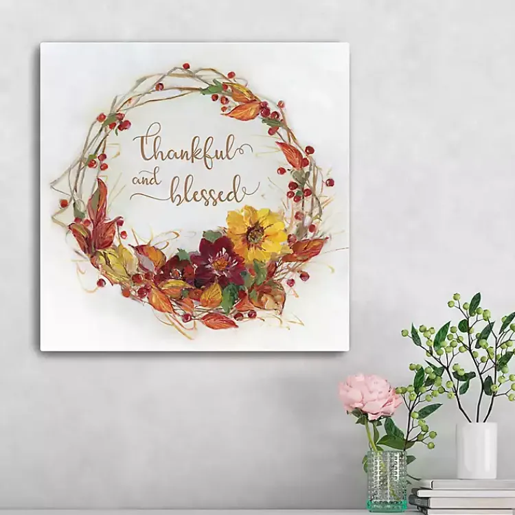 Fall>Kirklands Home Thankful & Blessed Harvest Wreath Print, 20x20