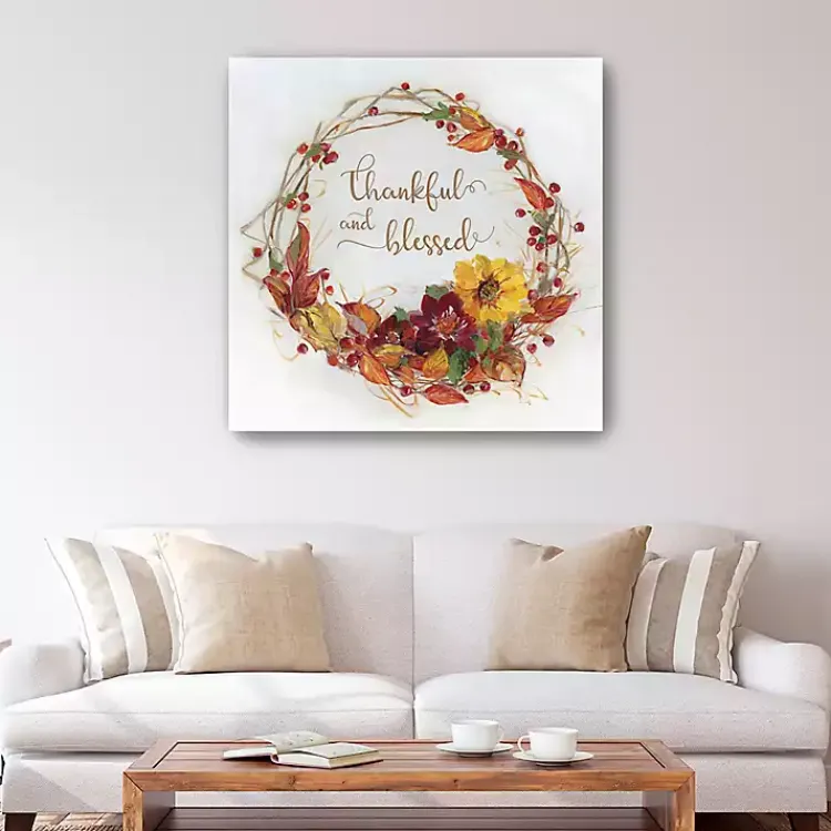 Fall>Kirklands Home Thankful & Blessed Harvest Wreath Print, 40x40