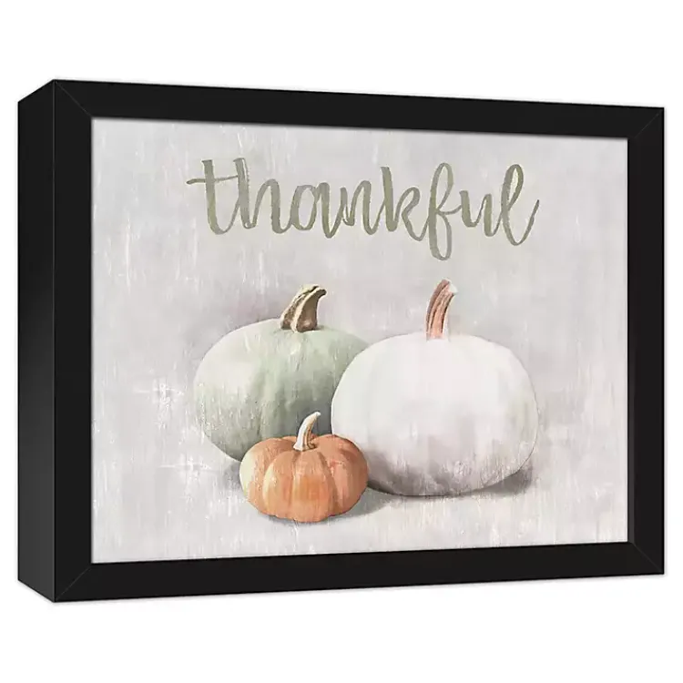 Fall>Kirklands Home Thankful Pumpkins Framed Canvas Art Print Gray