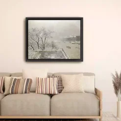 Kirklands Home The Louvre Under Snow Framed Canvas Art Print White Hot