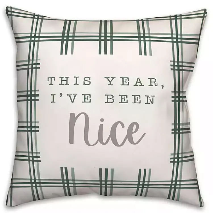 Christmas Pillows>Kirklands Home This Year I've Been Nice Christmas Pillow Green
