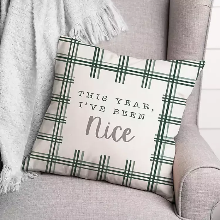 Christmas Pillows>Kirklands Home This Year I've Been Nice Christmas Pillow Green
