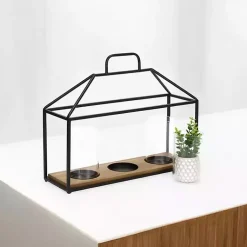 Lanterns>Kirklands Home Three Glass Inserts Black Metal Lantern