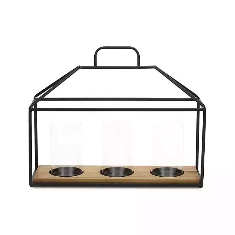Lanterns>Kirklands Home Three Glass Inserts Black Metal Lantern