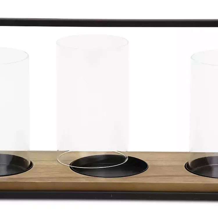 Lanterns>Kirklands Home Three Glass Inserts Black Metal Lantern