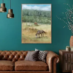 Kirklands Home Three Grazing Horses Framed Canvas Art Print