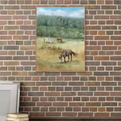 Kirklands Home Three Grazing Horses Framed Canvas Art Print
