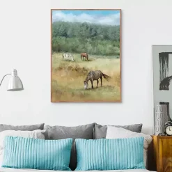 Kirklands Home Three Grazing Horses Framed Canvas Art Print