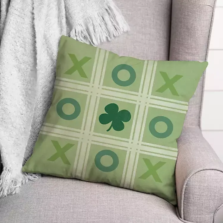 Pillows>Kirklands Home Tic Tac Toe Clover Indoor/Outdoor Pillow Green