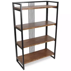 Kirklands Home 4-Tier Black Metal Frame Shelf Brown Best