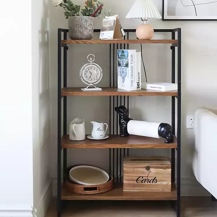 Kirklands Home 4-Tier Black Metal Frame Shelf Brown Best
