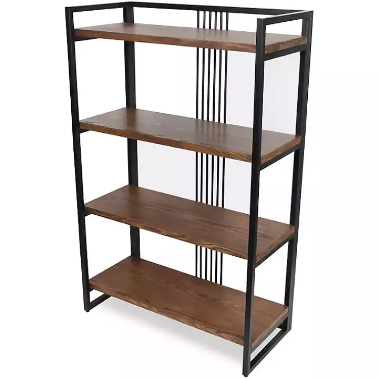 Kirklands Home 4-Tier Black Metal Frame Shelf Brown Best