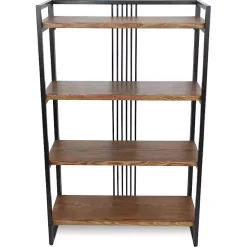 Kirklands Home 4-Tier Black Metal Frame Shelf Brown Best