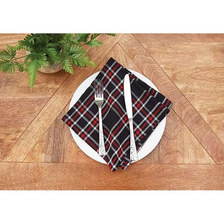 Christmas Dining & Entertaining>Kirklands Home Tinsel Black Plaid Napkins, Set of 6