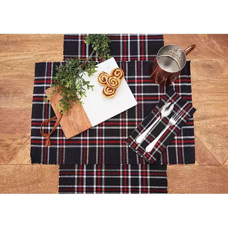 Christmas Dining & Entertaining>Kirklands Home Tinsel Black Plaid Napkins, Set of 6