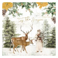Christmas Art & Wall Decor>Kirklands Home Tis The Season Santa and Reindeer Canvas Art Print White