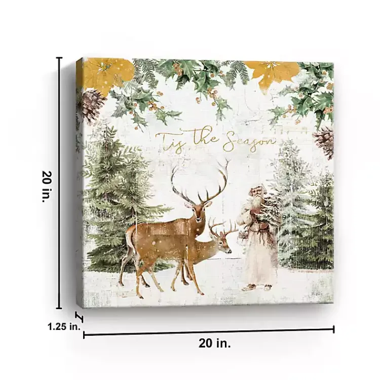 Christmas Art & Wall Decor>Kirklands Home Tis The Season Santa and Reindeer Canvas Art Print White