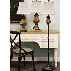 Kirklands Home Toffee Twist Floor and Table Lamps, Set of 3 Ivory New
