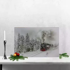 Christmas Art & Wall Decor>Kirklands Home Train in Winter Woods LED Canvas Art Print