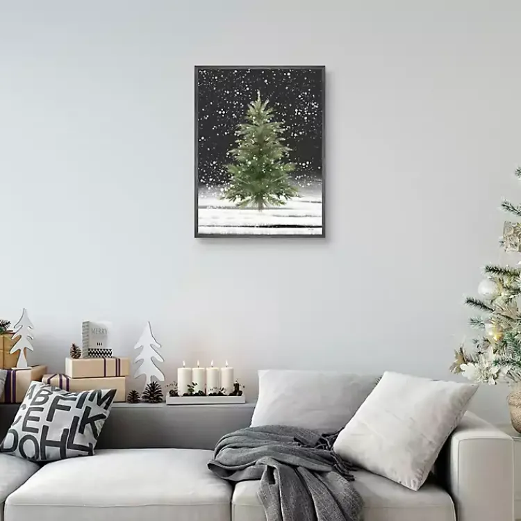 Christmas Art & Wall Decor>Kirklands Home Tree With Snow Fall Christmas Wall Plaque Green