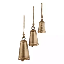Decorative Accents>Kirklands Home Triangular Aged Hanging Bells, Set of 3 Gold