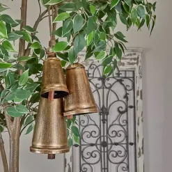 Decorative Accents>Kirklands Home Triangular Aged Hanging Bells, Set of 3 Gold