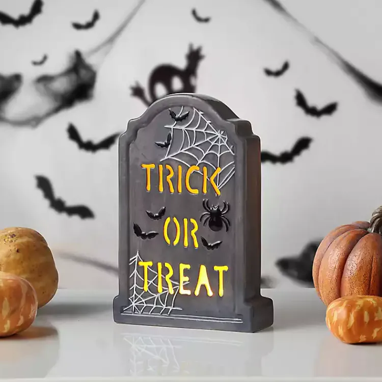 Halloween>Kirklands Home Trick or Treat LED Tombstone Decoration